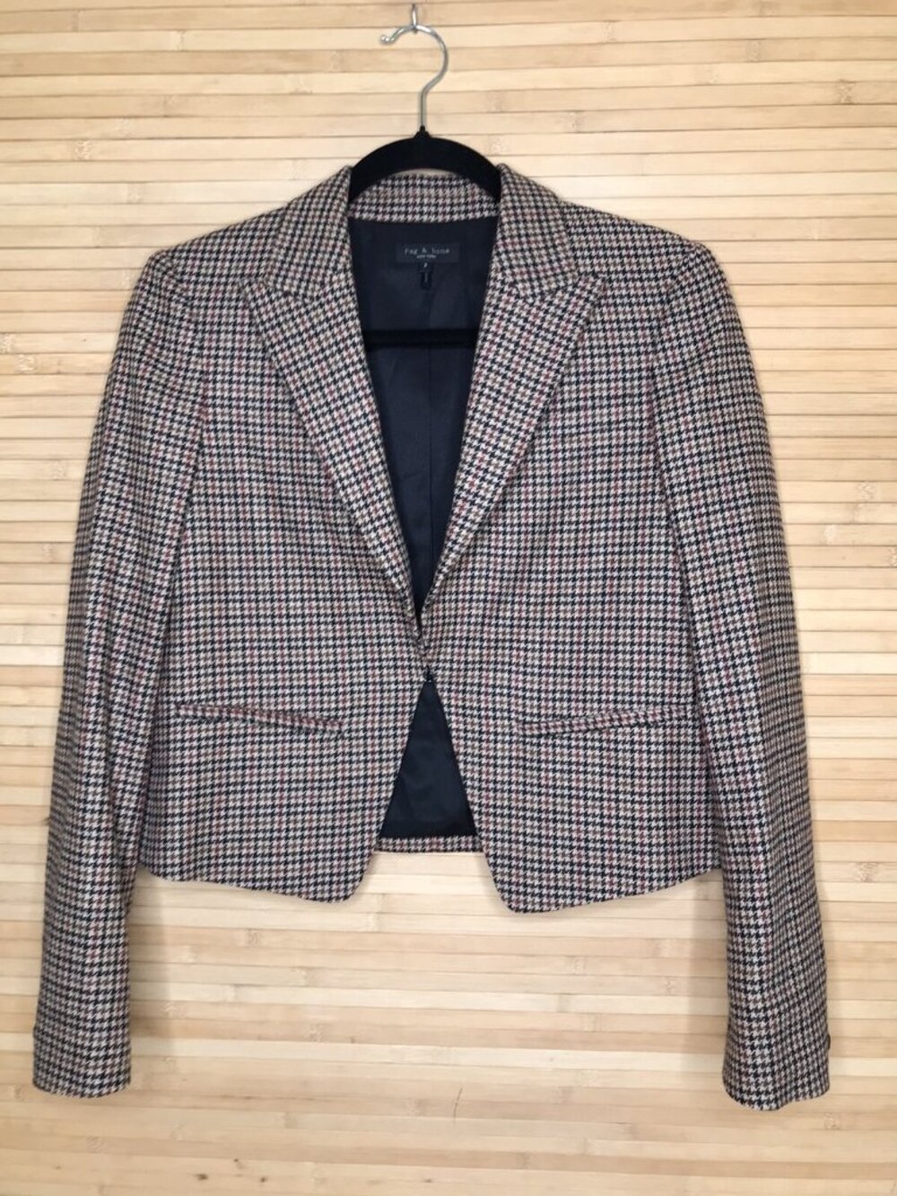 $596 Rag & Bone sz 2 Women's Brown Elle Crop Wool Houndstooth Blazer Coat
